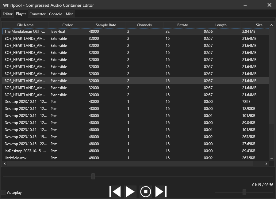 Compressed Audio Container Player